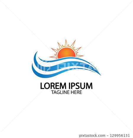 Water wave and sun icon vector illustration design logo 129956131