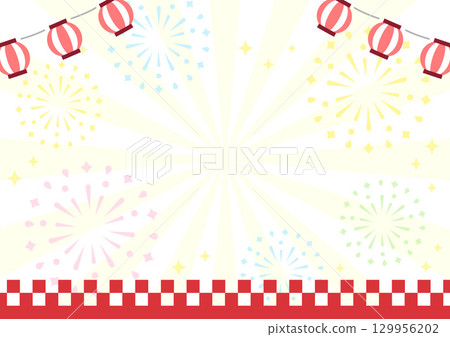 夏季節日背景與煙火和燈籠 夏季節日背景與煙火和燈籠 129956202