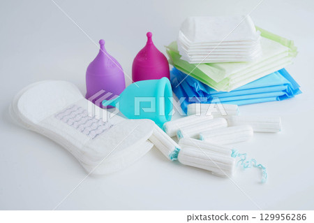 Sanitary hygiene set for women menstrual period cycle protection. Sanitary hygiene set for women menstrual period cycle protection. 129956286