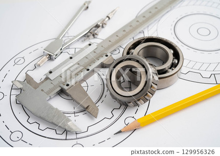 Engineering and precision tools with metal ball bering, mechanical industrial. Engineering and precision tools with metal ball bering, mechanical industrial. 129956326