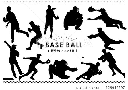 Baseball defensive action silhouette set vector material 129956597