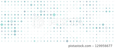 A pattern of green and grey crosses or plus signs of various sizes. Vector background for health, medicine, pharmacy, hospital, and healthcare related banners. 129956677
