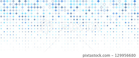 A vector pattern of falling pluses or crosses in blue and grey. Can be used as a background for doctors, medicine, hospitals or pharmacy. 129956680