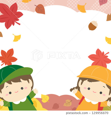 Autumn leaves and children on an excursion 01 129956870
