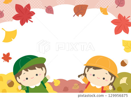 Autumn leaves and children's frame, autumn field trip Autumn leaves and children's frame, autumn field trip 129956875