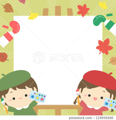 秋葉和秋季兒童的藝術 05 129956880