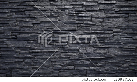 Dark stone wall texture with horizontal pattern. Neural network AI generated 129957162