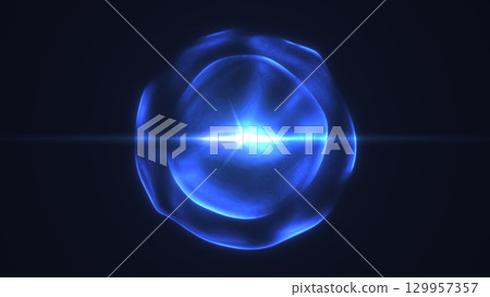 Smooth glowing blue energy sphere with luminous surface, radiating futuristic digital light and motion Smooth glowing blue energy sphere with luminous surface, radiating futuristic digital light and motion 129957357