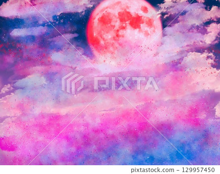 Red Moon and Nebula 129957450