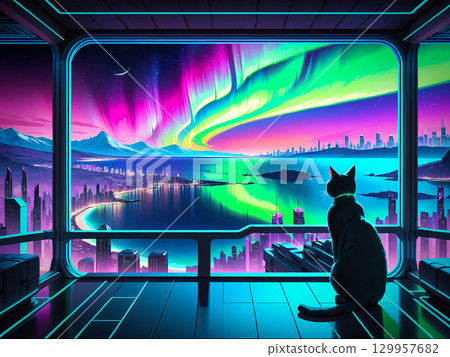 A cat in the near future, watching the future of humanity 129957682