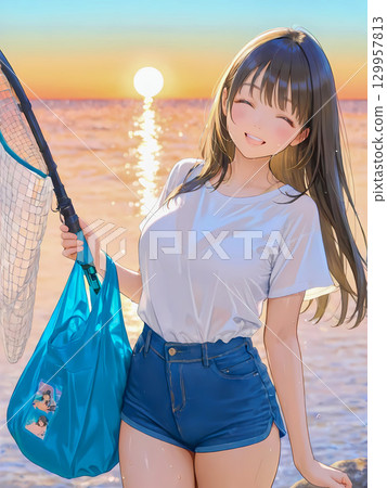 雖然一條魚都沒釣到，但女孩看起來很滿足 129957813