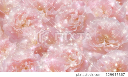 Ethereal pink roses with golden glow. Neural network AI generated 129957867