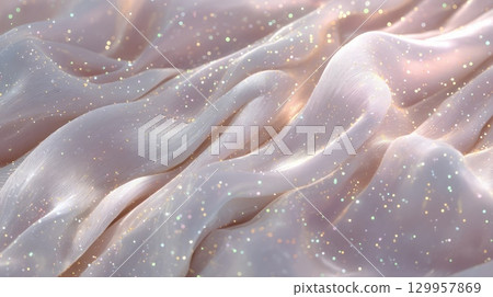 Sparkling satin waves with soft glow. Neural network AI generated 129957869