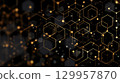 Glowing red hexagons on dark background. Neural network AI generated 129957870