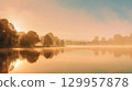 Serene sunrise on calm river. Neural network AI generated 129957878