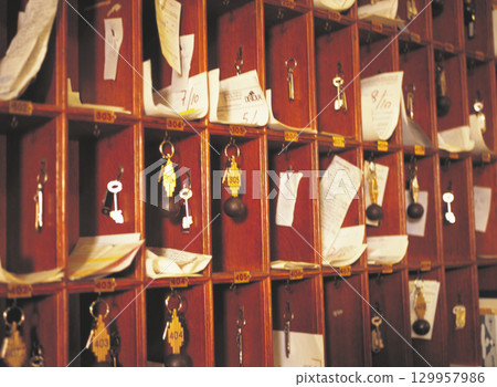 Old hotel room key locker in Rome Old hotel room key locker in Rome 129957986