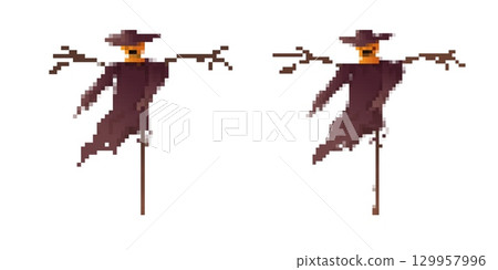 Halloween scarecrow pixel art for retro game design 129957996