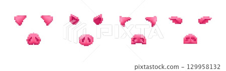 Pink pig pixel game icons for retro gaming design projects 129958132