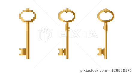 Mosaic pixel art icon of vintage style key with simple 8 bit design for retro game elements 129958175