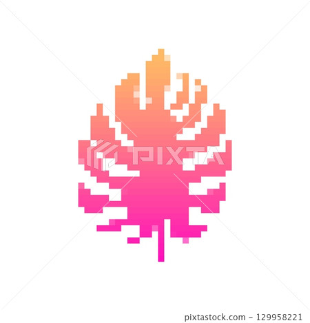 Mosaic pixel leaf icon in gradient pink for retro game and decorative designs Mosaic pixel leaf icon in gradient pink for retro game and decorative designs 129958221