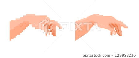 Pixelated hands in mosaic style for digital art design 129958230