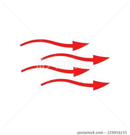 Arrow flow motion with diverging curves in dynamic red design for directional illustration 129958233