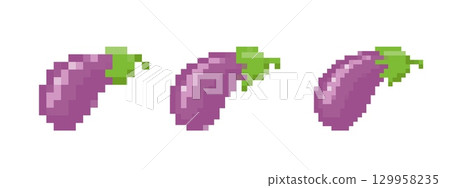 Mosaic pixel eggplant icon with retro 8 bit style for games and creative design Mosaic pixel eggplant icon with retro 8 bit style for games and creative design 129958235