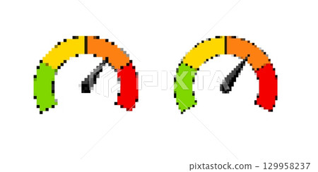 Pixel art meter gauge display in vibrant colors 129958237
