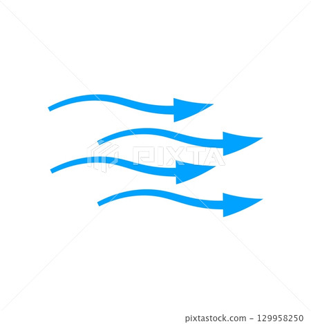 Arrow flow illustrating air movement with blue curved lines showing wind direction 129958250