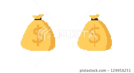 Pixel art money bags for retro gaming and design projects 129958251