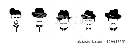 Vintage pixel portraits of men in hats 129958261