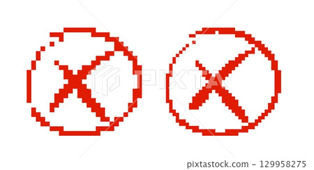 Retro pixelated red cross icons in mosaic style 129958275