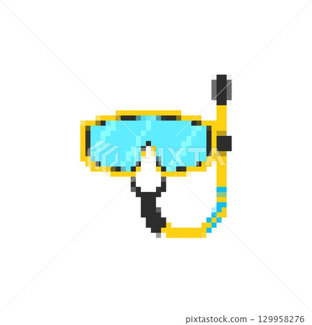Mosaic pixel diving glasses with snorkel in bright yellow and blue colors 129958276