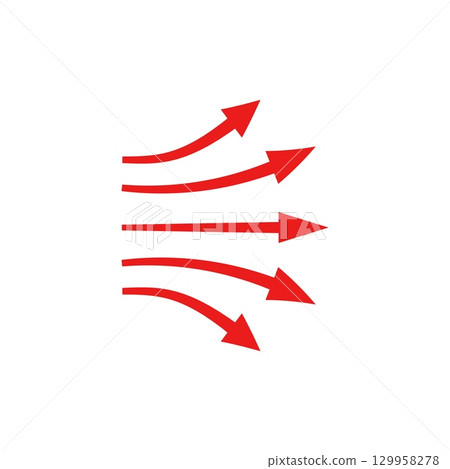 Arrow flow design showing red curved arrows representing motion and direction in dynamic style 129958278