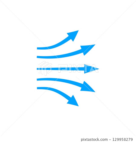 Arrow collection displaying diverse flow directions in fluid motion and aerodynamic style 129958279