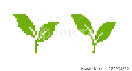 Green leaves pixel art - nature inspired design 129958290