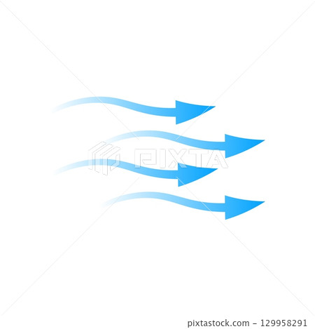 Arrow symbols showing air flow with curved direction and motion in blue tones 129958291