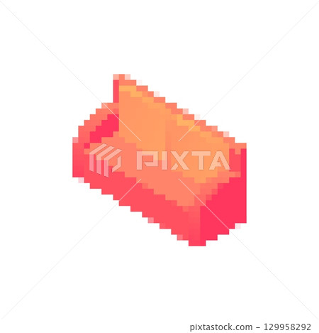 Pixelated mosaic style sofa icon in bright colors with retro video game influence 129958292