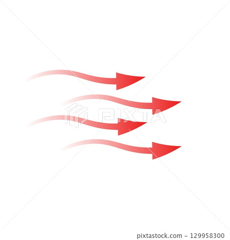 Arrow flow with three red curved arrows indicating smooth and dynamic motion direction 129958300