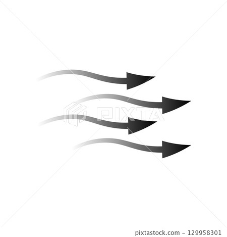 Arrow flow symbols showing movement direction with black and gray curving shapes Arrow flow symbols showing movement direction with black and gray curving shapes 129958301