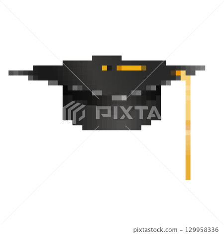Mosaic style pixel art graduation cap icon for retro education themed design 129958336