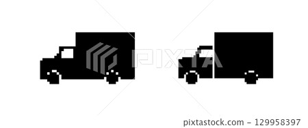 Pixel art vehicles - retro style delivery truck and semi truck 129958397