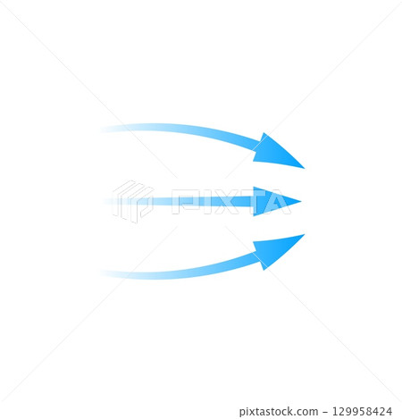 Arrow flow curved blue motion symbolizing air movement and directional dynamics in motion graphics 129958424