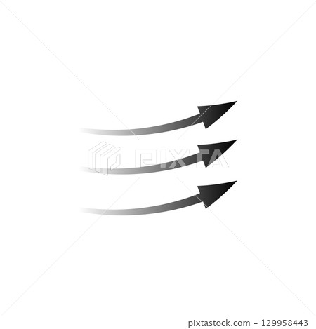 Arrow trio curved and flowing to represent movement and direction with gradient effect 129958443