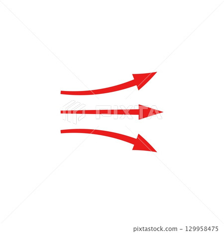 Red arrows illustrating motion flow in a dynamic curved and straight pattern design Red arrows illustrating motion flow in a dynamic curved and straight pattern design 129958475