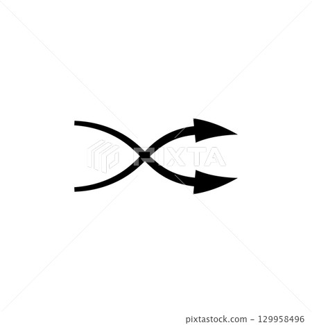 Arrow icon with diverging curved flow symbolizing dynamic air movement or data direction 129958496
