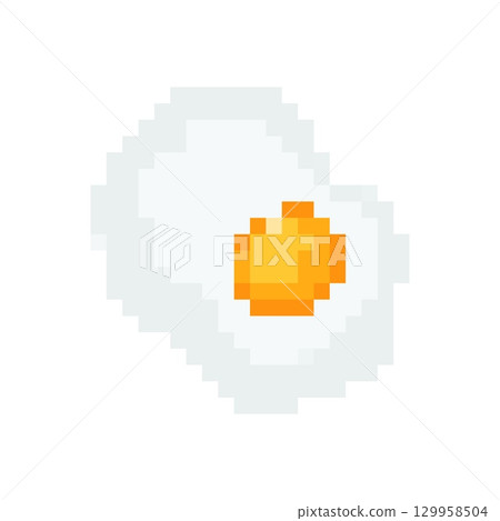 Mosaic pixel-style icon of a retro pixel fried egg in vibrant 8 bit game art design 129958504