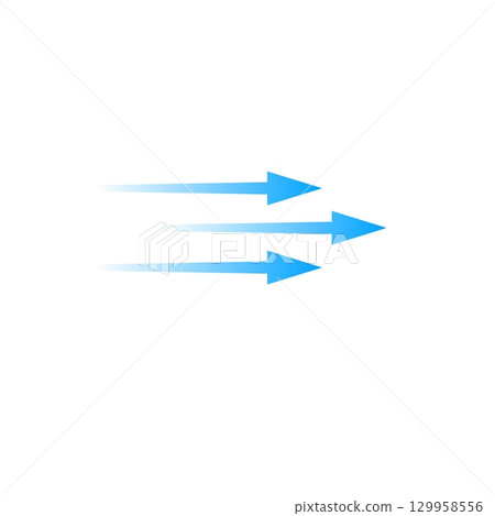 Arrow trio in blue representing dynamic air flow and movement direction Arrow trio in blue representing dynamic air flow and movement direction 129958556