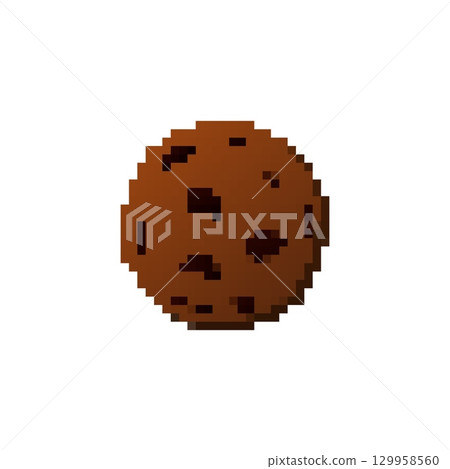 Mosaic pixel cookie icon reflecting retro pixelated design with chocolate chip emphasis Mosaic pixel cookie icon reflecting retro pixelated design with chocolate chip emphasis 129958560