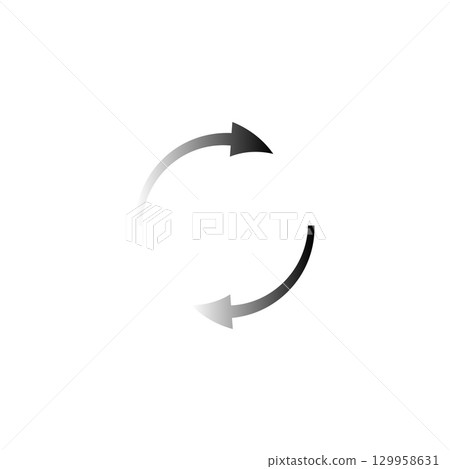 Arrow representing air flow direction with circular motion in black and white colors 129958631